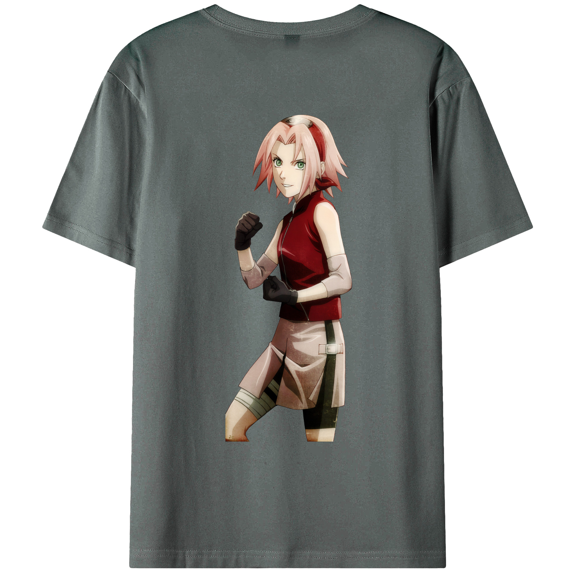 （画像用） NARUTO -ナルト- 春野サクラ Haruno Sakura 綿100％ メンズ半袖Tシャツ（バックプリント） 通気性